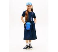 Jerseykleid TOMMY HILFIGER "MIX MEDIA DRESS SHORT SLEEVE", Mädchen, Gr. 10 (140), N-Gr, schwarz night navy, Jersey, Obermaterial: 100% Baumwolle, unifarben, relaxed fit Midi, Rundhals, abgesteppte Kan