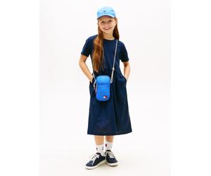 Jerseykleid TOMMY HILFIGER "MIX MEDIA DRESS SHORT SLEEVE", Mädchen, Gr. 12 (152), N-Gr, Kurzarm, Jersey, blau (schwarz night navy), Jersey, Obermaterial: 100% Baumwolle, unifarben, relaxed fit Midi, R