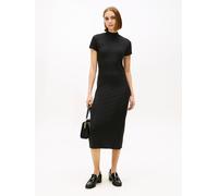 Jerseykleid TOMMY HILFIGER "SLIM 5X2 RIB MOCK-NK SS DRS", Damen, Gr. XXL (44), N-Gr, schwarz, Jersey, Obermaterial: 95% Viskose, 5% Elasthan, unifarben, figurbetont, Rundhals, Kleider Jerseykleid, in