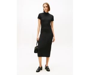 Jerseykleid TOMMY HILFIGER "SLIM 5X2 RIB MOCK-NK SS DRS", Damen, Gr. XXXL(46), N-Gr, schwarz, Jersey, Obermaterial: 95% Viskose, 5% Elasthan, unifarben, figurbetont, Rundhals, Kleider Jerseykleid, in