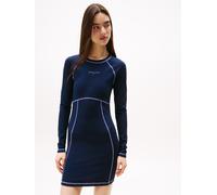 Jerseykleid TOMMY JEANS "TJW BODYCON LINEAR MINI DRESS", Damen, Gr. M (38), N-Gr, blau (schwarz night navy), Jersey, Obermaterial: 94% Baumwolle, 6% Elasthan, unifarben, figurbetont kurz, Rundhals, Kl