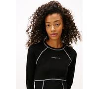 Jerseykleid TOMMY JEANS "TJW BODYCON LINEAR MINI DRESS", Damen, Gr. XS (34), N-Gr, schwarz, Jersey, Obermaterial: 94% Baumwolle, 6% Elasthan, unifarben, figurbetont kurz, Rundhals, Kleider Jerseykleid