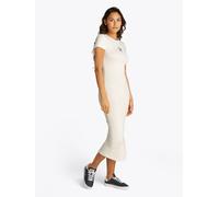 Jerseykleid TOMMY JEANS "TJW BODYCON LOGO 2 DRESS", Damen, Gr. XS (34), N-Gr, beige (ecru), Jersey, Obermaterial: 95% Baumwolle, 5% Elasthan, unifarben, figurbetont Midi, Rundhals, abgesteppt, Kleider