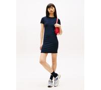 Jerseykleid TOMMY JEANS "TJW BODYCON TAPE DRESS", Damen, Gr. XS (34), N-Gr, schwarz night navy, Jersey, Obermaterial: 70% Viskose, 25% Polyester, 5% Elasthan, unifarben, figurbetont hüftlang, Rundhals