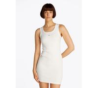 Jerseykleid TOMMY JEANS "TJW ESSENTIAL RIB BODYCON EXT", Damen, Gr. L (40), N-Gr, beige (ecru), Jersey, Obermaterial: 96% Baumwolle, 4% Elasthan, unifarben, figurbetont Mini, Rundhals, Kleider Jerseyk