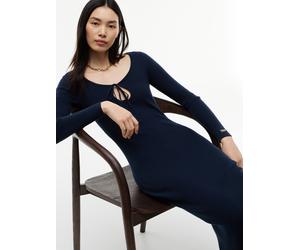 Jerseykleid TOMMY JEANS "TJW MIDI SCRIPT SWEATER DRESS", Damen, Gr. M (40), N-Gr, blau (dunkelblau), Jersey, Obermaterial: 65% Baumwolle, 35% Nylon, unifarben, wadenlang, Rundhals, gerader Abschluss,