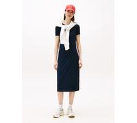Jerseykleid TOMMY JEANS "TJW RIB BODYCON MIDI DRESS", Damen, Gr. L (40), N-Gr, blau (schwarz night navy), Jersey, Obermaterial: 60% Polyester, 33% Viskose, 7% Elasthan, unifarben, figurbetont wadenlan