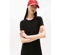 Jerseykleid TOMMY JEANS "TJW RIB BODYCON MIDI DRESS", Damen, Gr. L (40), N-Gr, schwarz, Jersey, Obermaterial: 60% Polyester, 33% Viskose, 7% Elasthan, unifarben, figurbetont wadenlang, Rundhals, abges