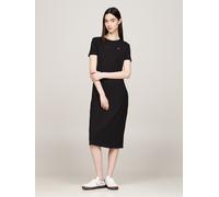 Jerseykleid TOMMY JEANS "TJW RIB BODYCON MIDI DRESS", Damen, Gr. S (36), N-Gr, schwarz, Jersey, Obermaterial: 60% Polyester, 33% Viskose, 7% Elasthan, unifarben, figurbetont wadenlang, Rundhals, abges