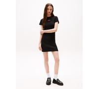 Jerseykleid TOMMY JEANS "TJW SCRIPT MINI RIB DRESS EXT", Damen, Gr. XXL (44), N-Gr, schwarz, Jersey, Obermaterial: 96% Baumwolle, 4% Elasthan, unifarben, figurbetont, Kleider Jerseykleid (78175644-XXL