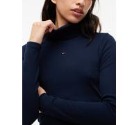 Jerseykleid TOMMY JEANS "TJW TURTLNCK BODYCON MIDI DRESS", Damen, Gr. L (42/44), N-Gr, blau (dunkelblau), Jersey, Obermaterial: 95% Baumwolle, 5% Elasthan, unifarben, figurbetont wadenlang, Rundhals,