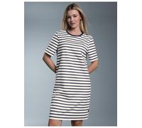 Jerseykleid TRIGEMA "TRIGEMA Sweatkleid mit Ringelmuster", Damen, Gr. S, US-Größen, beige (natur), 70% Baumwolle, 30% Polyester, Basic, Kleider Jerseykleid (24850920-S) natur