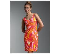 Jerseykleid TRIGEMA "TRIGEMA Trägerkleid mit Allover-Muster "Aloha", Damen, Gr. XS, Normalgrößen, bunt (koralle), Jersey, 94% Viskose, 6% Elasthan, Kleider Jerseykleid (66140569-XS) koralle