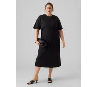 Jerseykleid VERO MODA CURVE "VMCMOLLY SS OVERSIZE CALF DRESS NOOS CUR", Damen, Gr. L, N-Gr, schwarz, Jersey, Obermaterial: 100% Baumwolle, unifarben, oversize kniebedeckend, Rundhals, Kleider Jerseykl