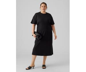 Jerseykleid VERO MODA CURVE "VMCMOLLY SS OVERSIZE CALF DRESS NOOS CUR", Damen, Gr. S, N-Gr, schwarz, Jersey, Obermaterial: 100% Baumwolle, unifarben, oversize kniebedeckend, Rundhals, Kleider Jerseykl