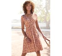 Jerseykleid VIVANCE, Damen, Gr. 36, N-Gr, braun (braun, creme bedruckt), Jersey, Obermaterial: 95% Viskose, 5% Elasthan, bedruckt, modisch, figurumspielend ca. Mitte Oberschenkel, V-Ausschnitt, Kurzar