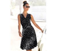 Jerseykleid VIVANCE "mit Punktedruck und V-Ausschnitt", Damen, Gr. 42, N-Gr, schwarz-weiß (schwarz, weiß, bedruckt), Jersey, Obermaterial: 100% Viskose, gepunktet, figurumspielend kniefrei, V-Ausschni