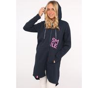 Jerseymantel ZWILLINGSHERZ "Alissa", Damen, Gr. SM (S/M), blau (marine), Sweatware, Obermaterial: 50% Baumwolle, 50% Polyester, unifarben mit Farbeinsatz, comfort fit ca. Mitte Oberschenkel, V-Ausschn