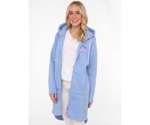 Jerseymantel ZWILLINGSHERZ "Be happy & shine", Damen, Gr. SM (S/M), blau, Obermaterial: 50% Baumwolle, 50% Polyester, comfort fit ca. Mitte Oberschenkel, V-Ausschnitt, Mäntel Jerseymantel, mit auffäli