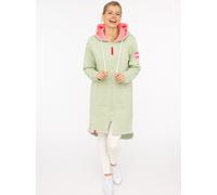 Jerseymantel ZWILLINGSHERZ "Be Positive", Damen, Gr. S/M, grün (salbei), angeraute Sweatware, Obermaterial: 50% Baumwolle, 50% Polyester, Mäntel, mit großem Stickmotiv, Taschen und Reißverschluss (419