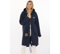 Jerseymantel ZWILLINGSHERZ, Damen, Gr. S/M, marine, Sweatware, Obermaterial: 50% Baumwolle, 50% Polyester, normal hüftbedeckend, V-Ausschnitt, Mäntel, Regular Fit, Langarm, Kapuze, Reißverschluss, Neo