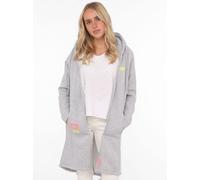 Jerseymantel ZWILLINGSHERZ, Damen, Gr. SM (S/M), grau (hellgrau), Sweatware, Obermaterial: 50% Baumwolle, 50% Polyester, unifarben, normal hüftbedeckend, V-Ausschnitt, Mäntel, Regular Fit, Langarm, Ka