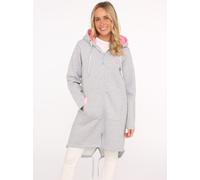 Jerseymantel ZWILLINGSHERZ "Küste Meer Moin", Damen, Gr. SM (S/M), grau, Sweatware, Obermaterial: 50% Baumwolle, 50% Polyester, lässig geschnitten knielang, V-Ausschnitt, Mäntel Jerseymantel, mit Kapu