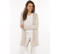 Jerseymantel ZWILLINGSHERZ "Positive Mind", Damen, Gr. L/XL, beige (light beige), Jersey, Obermaterial: 70% Baumwolle, 30% Polyester, bestickt, unifarben, comfort fit ca. Mitte Oberschenkel, V-Ausschn