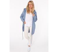 Jerseymantel ZWILLINGSHERZ "Positive Mind", Damen, Gr. L/XL (L/XL), blau (jeansblau), Jersey, Obermaterial: 70% Baumwolle, 30% Polyester, unifarben, comfort fit hüftlang, V-Ausschnitt, Mäntel, mit hoh