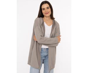 Jerseymantel ZWILLINGSHERZ "Positive Mind", Damen, Gr. S/M, braun (fango), Jersey, Obermaterial: 70% Baumwolle, 30% Polyester, unifarben, comfort fit hüftlang, V-Ausschnitt, Mäntel, mit hohem Baumwoll