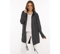 Jerseymantel ZWILLINGSHERZ "Positive Mind", Damen, Gr. S/M, grau (dunkelgrau), Jersey, Obermaterial: 70% Baumwolle, 30% Polyester, bestickt, unifarben, comfort fit ca. Mitte Oberschenkel, V-Ausschnitt