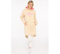 Jerseymantel ZWILLINGSHERZ "Smile everyday", Damen, Gr. S/M, beige (hellbeige), angeraute Sweatware, Obermaterial: 50% Baumwolle, 50% Polyester, Mäntel, mit großer SMILE Stickerei und positiver Botsch