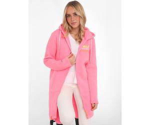 Jerseymantel ZWILLINGSHERZ "Smile Happiness Laugh", Damen, Gr. L/XL (L/XL), pink (neonpink), Sweatware, Obermaterial: 50% Baumwolle, 50% Polyester, comfort fit ca. Mitte Oberschenkel, V-Ausschnitt, Mä
