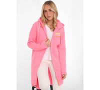 Jerseymantel ZWILLINGSHERZ "Smile Happiness Laugh", Damen, Gr. SM (S/M), pink (neonpink), Sweatware, Obermaterial: 50% Baumwolle, 50% Polyester, comfort fit ca. Mitte Oberschenkel, V-Ausschnitt, Mänte