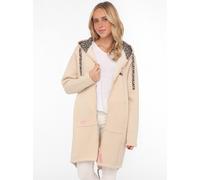 Jerseymantel ZWILLINGSHERZ ""Wild and Free"", Damen, Gr. SM (S/M), beige, Obermaterial: 50% Baumwolle, 50% Polyester, comfort fit ca. Mitte Oberschenkel, V-Ausschnitt, Mäntel Jerseymantel, mit auffäli