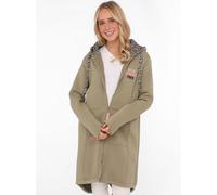 Jerseymantel ZWILLINGSHERZ ""Wild and Free"", Damen, Gr. SM (S/M), grün (khaki), Obermaterial: 50% Baumwolle, 50% Polyester, comfort fit ca. Mitte Oberschenkel, V-Ausschnitt, Mäntel, mit auffäligem Fr