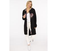 Jerseymantel ZWILLINGSHERZ ""Wild Mindset"", Damen, Gr. S/M, schwarz, angeraute Sweatware, Obermaterial: 50% Baumwolle, 50% Polyester, Mäntel, mit großem WILD Motiv gestickt, Leo Details, Taschen (908