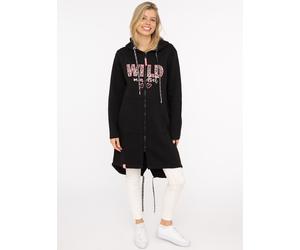 Jerseymantel ZWILLINGSHERZ "Wild Mindset", Damen, Gr. S/M, schwarz, angeraute Sweatware, Obermaterial: 50% Baumwolle, 50% Polyester, Mäntel, mit großem WILD Motiv gestickt, Leo Details, Taschen (90828