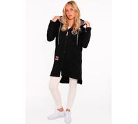 Jerseymantel ZWILLINGSHERZ "Wild Strong Free", Damen, Gr. S, schwarz, Sweatware, Obermaterial: 50% Baumwolle, 50% Polyester, bedruckt, unifarben, bequem kniefrei, Rundhals, Mäntel, mit Kapuze, Taschen