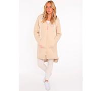 Jerseymantel ZWILLINGSHERZ ""Wild Strong Free"", Damen, Gr. XL, beige (hellbeige), Sweatware, Obermaterial: 50% Baumwolle, 50% Polyester, bedruckt, unifarben, bequem kniefrei, Rundhals, Mäntel, mit Ka