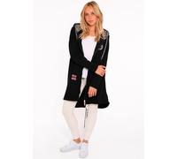 Jerseymantel ZWILLINGSHERZ ""Wild Strong Free"", Damen, Gr. XS, schwarz, Sweatware, Obermaterial: 50% Baumwolle, 50% Polyester, bedruckt, unifarben, bequem kniefrei, Rundhals, Mäntel, mit Kapuze, Tasc