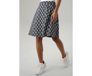 Jerseyrock ANISTON SELECTED, Damen, Gr. 34, grau (dunkelblau, grau), Jersey, Obermaterial: 60% Polyester, 30% Viskose, 10% Elasthan, gepunktet, gestreift, figurumspielend kniefrei, Röcke, mit gestreif