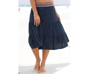 Jerseyrock S.OLIVER, Damen, Gr. 48/50, blau, Jersey, Obermaterial: 100% Viskose. Bündchen: 90% Polyester, 10% Elasthan, unifarben, figurumspielend kniebedeckend, Röcke, mit Volants, luftiger Midirock,