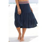 Jerseyrock S.OLIVER "mit gemustertem Gummizug in lockerer Passform", Damen, Gr. 36/38, blau, Jersey, Obermaterial: 100% Viskose. Bündchen: 90% Polyester, 10% Elasthan, unifarben, figurumspielend knieb