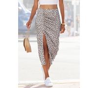 Jerseyrock VIVANCE, Damen, Gr. 46, grau (taupe, creme bedruckt), Jersey, Obermaterial: 95% Viskose, 5% Elasthan, bedruckt, figurbetont ca. Mitte Wade, Röcke, mit seitlicher Raffung und Schlitz, Midiro