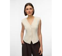 Jerseyweste VERO MODA "VMSCARLET SL FITTED TOP JRS EXP", Damen, Gr. S, beige (birch), Jersey, Obermaterial: 80% Polyester, 15% Viskose, 5% Elasthan, unifarben, regular fit normal, V-Ausschnitt, Westen
