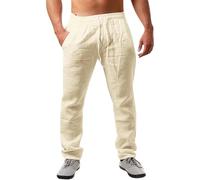 JESDM Leinenhose Herren Sommer Herbst Lose Lässige Leinenhose mit Taschen Elastischer Bund M-3XL