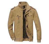 JEShifangjiusu Herren-Jacke, Winterjacke, Baumwolle, Militärjacke, leicht, Reißverschluss, Stehkragen, Windbreaker, dicke Cargo-Mantel, Taschen, Khaki, 6X-Large