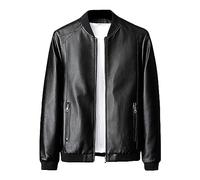 JEShifangjiusu Herren ReißVerschluss Doppeltasche Lederjacke Slim-Fit Stehkragen Dicker Mantel Freizeit GefüTtert Fleece Outwear (Schwarz,7XL)