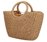 jessie Damen-Sommer-Strandtasche, Stroh-Handtasche, Tragegriff, große Kapazität, Reisetasche, handgewebter Stroh, große Hobo-Tasche, braun, Einheitsgröße